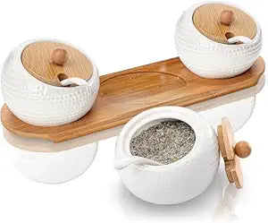 Porcelain Condiment Jar Spice Container with Lids (1 Set Container 3pcs of Jar)