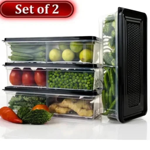 Food Grade Plastic Fridge Storage Container, Food Container (PACK OF 2 | 2000 ML)