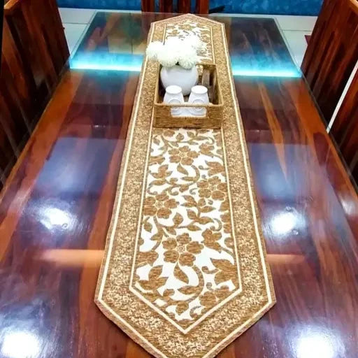 Soft Touch Gold Floral Center and Dining Table Runner 178 cm