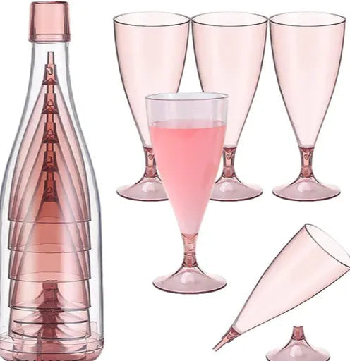 Travel-Friendly Plastic Wine Glass Set – 5 Elegant Rose Gold Glasses