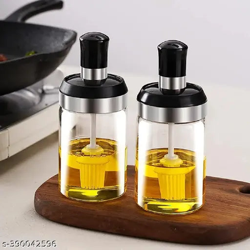 Plastic Oil 300 ml Seasoning Bottle Dispenser with Silicone Rubber Bristle Brush for BBQ,Silicone Oil Brush Bottle Pack of (2)